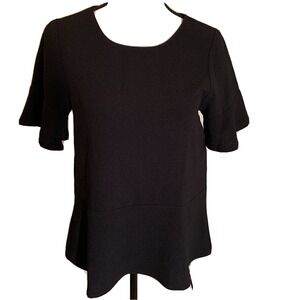 Madewell by J. Crew, Black Blouse,‎ Short Bell Sleeves, Ruffle Hem, XS NWT